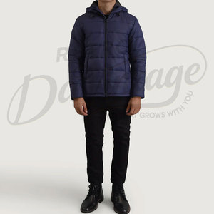 Veste d'hiver pour homme en bleu marine, épaisse et chaude, avec capuche, parka matelassée coupe-vent, veste à bulles pour l'extérieur - Product Image 4