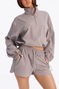 New Arrival Custom Autumn Women's Windbreaker tracksuit Jacket <b>shorts</b> Tracksuit Zipper Nylon - Product Image 5