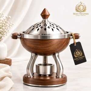 Olla térmica de lujo de acero inoxidable con acentos dorados y acabado de madera, juego de cacerola para servir alimentos calientes - Product Image 6