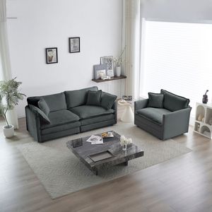 Set Divano a 2 Posti e Poltrona Decorativa, 2 Pezzi, in Ciniglia Imbottita per Soggiorno, Set di Sedie Confortevoli - Product Image 2
