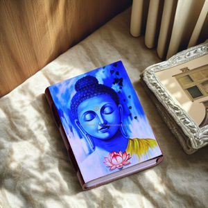 สมุดสเก็ตช์ปกหนังแท้ทำมือพร้อมกระดาษคอตตอนสีขาวแบบพิมพ์ลายพระพุทธรูป - Product Image 1