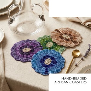 Handmade Beaded Flower <b>Coaster</b> Set, Colorful Seed Bead Floral <b>Drink</b> <b>Coasters</b> for Table Decor, Dining & Home Accessories - Product Image 6