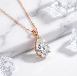 Collar Solitario de Moissanita Certificada con Corte Pera, Chapado en Oro Rosa sobre Plata de Ley, Forma de Lágrima, Longitud Ajustable, Lujo - Product Image 4