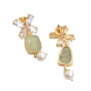 ต่างหูทองเหลืองประดับมุกและเพชรซิร์คอน งานแฮนด์เมด ชุบโรเดียม ปลอดภัยต่อผิวแพ้ง่าย ขายส่ง - Product Image 3