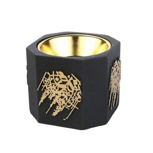 Brûleur d'encens en béton de luxe avec calligraphie arabe, coupelle métallique rose poudré, hexagonal, Mubkhar, brûleur de Bukhoor, décoration d'intérieur - Product Image 2