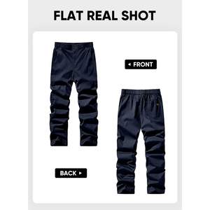 2025ชุดเดรสสีน้ำเงินเข้มของผู้ชายกางเกงผ้ายืดเอวสูงลำลองผ้าทอลายทแยงมีซิป - Product Image 5