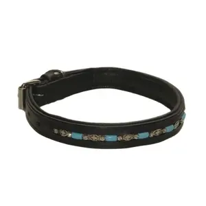 Affordable Best Quality Leather Handmade Padded Dog Collar With Blue Stone Crystal Chain Top Supplier Wholesaler Manufacturer