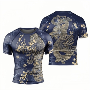 Camiseta de Manga Larga para Hombre, Protección UV, Color Negro y Azul, Estampado Tribal de Dragón por Sublimación, Secado Rápido, Antibacteriana, Transpirable, para Natación, Surf y Buceo - Product Image 4
