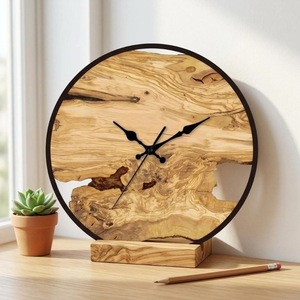 Horloge murale ronde en bois rustique, analogique, à quartz, silencieuse, décoration de salon - Product Image 1