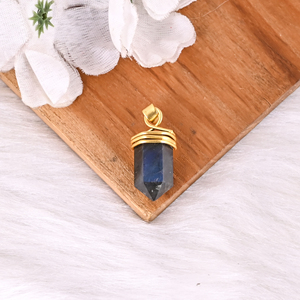 Pendentif crayon en labradorite naturelle, pointe de cristal enveloppée de laiton, bijou en pierre précieuse - Product Image 5