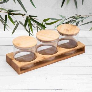 Boîte à épices hermétique en bambou et bois avec couvercle en verre – Organisateur de cuisine style ferme – Logo personnalisé – Fournisseur en gros aux États-Unis - Product Image 2