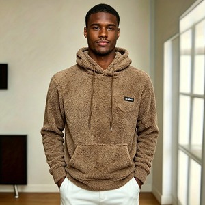Sweat-shirt à capuche en polaire marron pour homme, coupe classique, vêtements décontractés d'hiver avec poche avant 2027 - Product Image 3