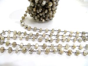 Natural Silverite Moonstone Rondelle Faceted 6-7mm Beaded <b>Rosary</b> Chain - Product Image 2