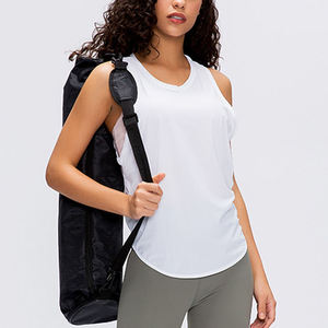 Camiseta sin mangas blanca de cuello redondo para mujer, tejida 100% algodón, transpirable, de secado rápido, color liso, informal, para entrenamiento, yoga, con logo frontal - Product Image 1