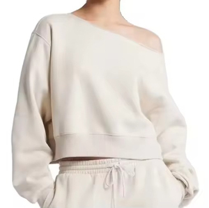 Sweat-shirt décontracté à épaules dénudées pour femme, coupe ample, en coton doux, manches longues, pull-over, vêtement chaud décontracté, couleur unie, fabrication sur mesure - Product Image 1