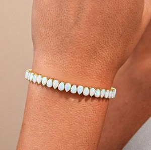 Pear Cut Ethiopian Fire Opal Charm <b>Bracelet</b> in Sterling Silver Gold Plated Elegant Luxury Jewelry for Women - Product Image 4