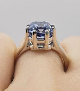 Anillo solitario de moissanita de 7 quilates con zafiro azul talla cojín para mujer, chapado en oro, plata 925 original, regalo de promesa para amantes - Product Image 2