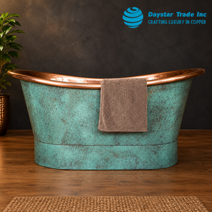 Bañera Ovalada Independiente de Cobre Hecha a Mano por Daystar Trade, Acabado Verde Antiguo, Bañera de Lujo para Adultos - Product Image 1