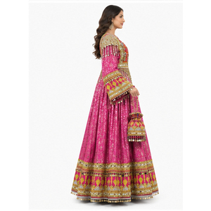 Vestido de novia tradicional Salwar Kameez rosa bordado hasta el suelo para mujer con dupatta, bolso Potli, vestido afgano Kuchi - Product Image 4