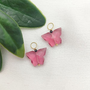 Colgante de mariposa con piedra preciosa de cuarzo rosa |   Dijes de Plata de Ley para la Fabricación de Joyería al por Mayor - Product Image 1