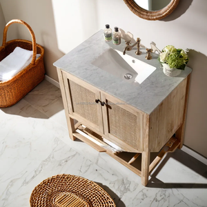 Phuoc Hung Hardwood Vintage 36" Dark Brown Single Vanity Premium Bathroom <b>Cabinet</b> Coastal Design Solid Wood <b>Wall</b>-<b>Mounted</b> Mirror - Product Image 3