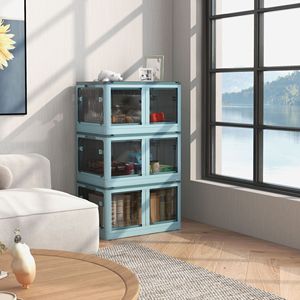 <b>Collapsible</b> 18 Gal Blue <b>Storage</b> Bins Lids Wheels 35L Capacity 10kg Load Customizable 3 Pack Stackable Folding PET <b>Storage</b> <b>Boxes</b> - Product Image 2