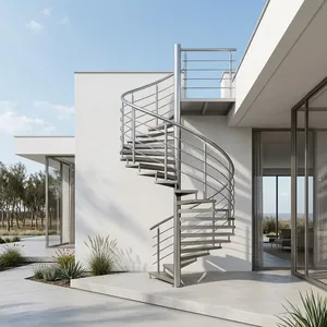 Escalier en spirale en acier inoxydable, garde-corps métallique extérieur, design moderne, sûr, durable, minimaliste, fixation par boulons, utilisation en villa - Product Image 2