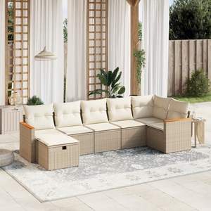 Conjunto de Sofá de Jardín de Ratán Sintético Color Beige con Acero con Recubrimiento en Polvo y Poliéster, Muebles de Exterior Elegantes - Product Image 1