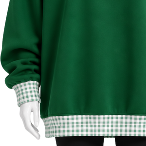 Sweat-shirt décontracté vert foncé pour homme, coupe ample, col et ourlet à carreaux vichy, manches longues, motif graphique, style streetwear - Product Image 6