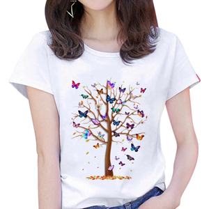 เสื้อยืดคอกลมแขนสั้นสำหรับผู้หญิงพิมพ์ลาย - Product Image 1