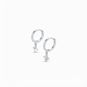 Wholesale 10K 14K 18K <b>Solid</b> Gold Round Brilliant Cut Lab Created Diamond Minimalist Flower Elegant <b>Hoop</b> <b>Earrings</b> Wedding Jewelry - Product Image 3