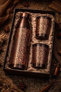 Botellas de agua de cobre con diseños florales y a cuadros, recipientes portátiles para bebidas para viajar - Product Image 6
