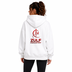 ZULF INDUSTRY Sweat à capuche blanc pour femme 100 % coton tricoté respirant écologique coupe classique logo brodé sur le devant décontracté hiver - Product Image 5