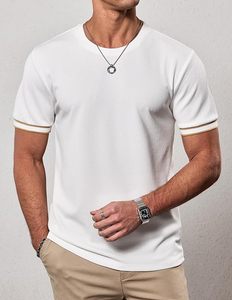 Men's <b>White</b> Short Sleeve O-Neck T-<b>Shirt</b> <b>Slim</b> <b>Fit</b> Cotton Jersey Casual Solid Color Breathable Knitted Top - Product Image 4