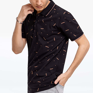 Men's <b>Black</b> Printed <b>Polo</b> Shirt Short Sleeve Casual Summer Cotton Knitted Breathable Patterned <b>Top</b> - Product Image 1