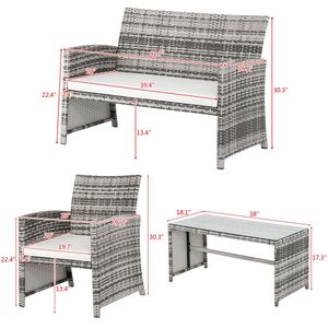 Set di Mobili da Esterno in 4 Pezzi per Tutte le Stagioni, Divano Sezionale in Rattan Intrecciato con Cuscini per Aree Conversazione in Giardino - Product Image 6