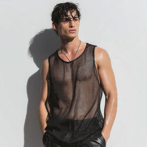 Camiseta sin mangas de malla transparente anti-UV ecológica para hombre, top transpirable 100% poliéster de secado rápido con cuello cuadrado para gimnasio y fitness - Product Image 4