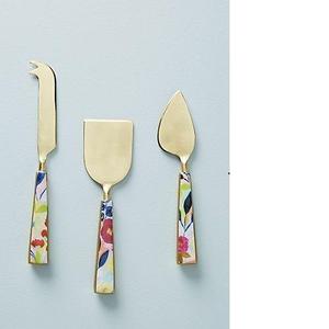 Modern Style Stainless Steel Cheese Slicer & Dinner Cheese Spreader Round New Look Ceramic Design Handle Gold Plated Metal - Product Image 6