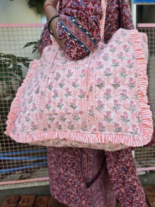 Everyday Shoulder Carry <b>Bag</b> Made From Quilted Cotton With Hand Block Floral Design Offering Space Comfort And <b>Long</b> Lasting Use - Product Image 3