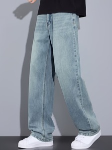 Jeans de Mezclilla Anchos con Tinte Vintage para Hombre |   Pantalones Azules Holgados y Relajados |   Ropa Casual de Verano Ligera de Pierna Recta para Calle - Product Image 4