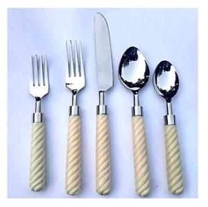 Juego de Cubiertos de Acero Inoxidable con Mango de Ratán, 5 Piezas, Estilo Rústico, Apto para Lavavajillas, Duradero, para Hoteles y Restaurantes - Product Image 3