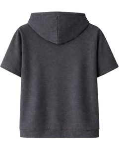 Sweat à capuche gris anthracite à manches courtes pour homme, pull décontracté, t-shirt à capuche léger, streetwear d'été, mélange de coton, poche kangourou - Product Image 2