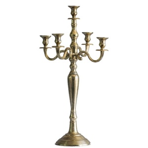 Elegant Polished Nickel Table Center Candelabra Vintage Style 5-Light Metal Pillar <b>Candle</b> Stand for Luxury Home & Living Room - Product Image 2