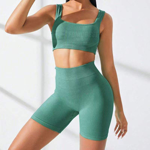 Ensemble de sport pour femme : soutien-gorge de yoga haute performance dos en U, short de fitness sans couture, respirant, écologique, push-up, pour la course, couleur unie - Product Image 4