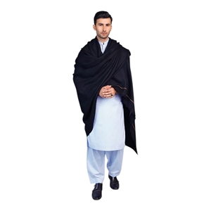 Ensemble Kurta Shalwar en coton bleu clair pour homme avec châle noir, tenue décontractée traditionnelle indienne et pakistanaise, coupe régulière, longueur au sol - Product Image 2