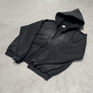 Sudadera con capucha personalizada de doble cremallera, negra, estilo vintage, desgastada, streetwear, lavado ácido, 400GSM, sudaderas con capucha lisas para hombre - Product Image 1