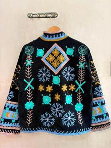 Women Black Embroidered <b>Velvet</b> Suzani <b>Jacket</b> With Floral pattern Full Sleeve Stand Collar Bohemian Style Handmade Winter Coat - Product Image 6