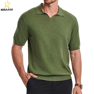 Polos de Hombre de Mezcla de Lana, Manga Corta, Cuello en V, Tejido de Punto, Polos Casuales de Verano - Product Image 1