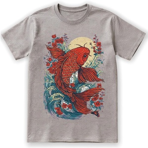 Camiseta Oversize de Manga Corta para Hombre con Estampado de Pez Koi Japonés, de Poliéster/Algodón, Estilo Urbano - Regalo Ecológico - Product Image 2