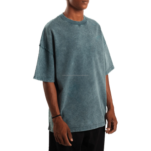 Mens Trending Lightweight 100% Cotton French Terry Knitted Oversized Acid Washed Sun Faded Customized Vintage T-Shirts - Product Image 5